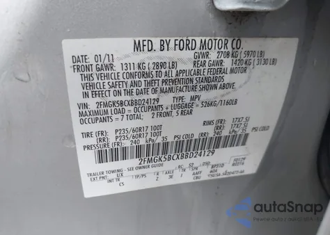 2011 Ford Flex Se из США, поврежденный, VIN 2FMGK5BCXBBD24129